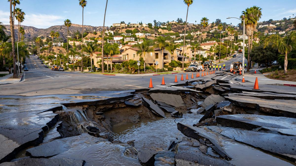 Sinkhole Swallows Spectrum Van in Los Feliz After Water Main Break