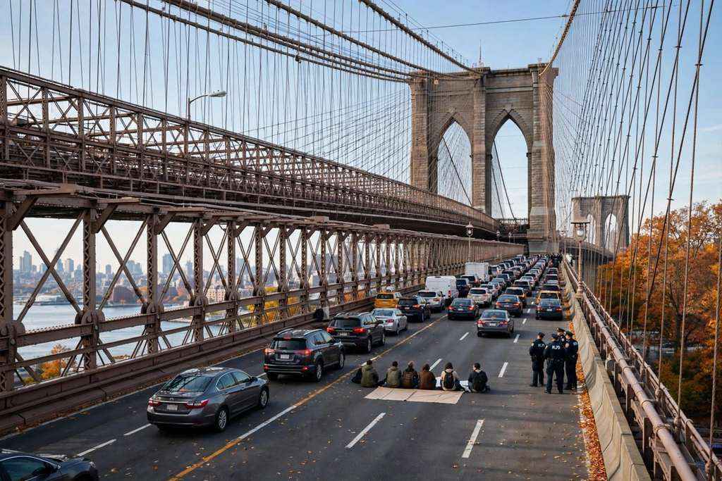 New York City: Protesters Block Brooklyn Bridge Over Marble Hill ICE Shooting, More Than a Dozen Arrested