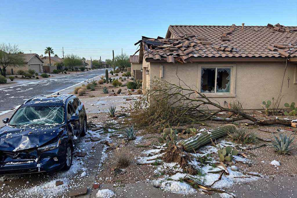 Phoenix, Arizona: North Phoenix Neighbors Clean Up After Hail Storm Smashes Windows, Cars and Roofs